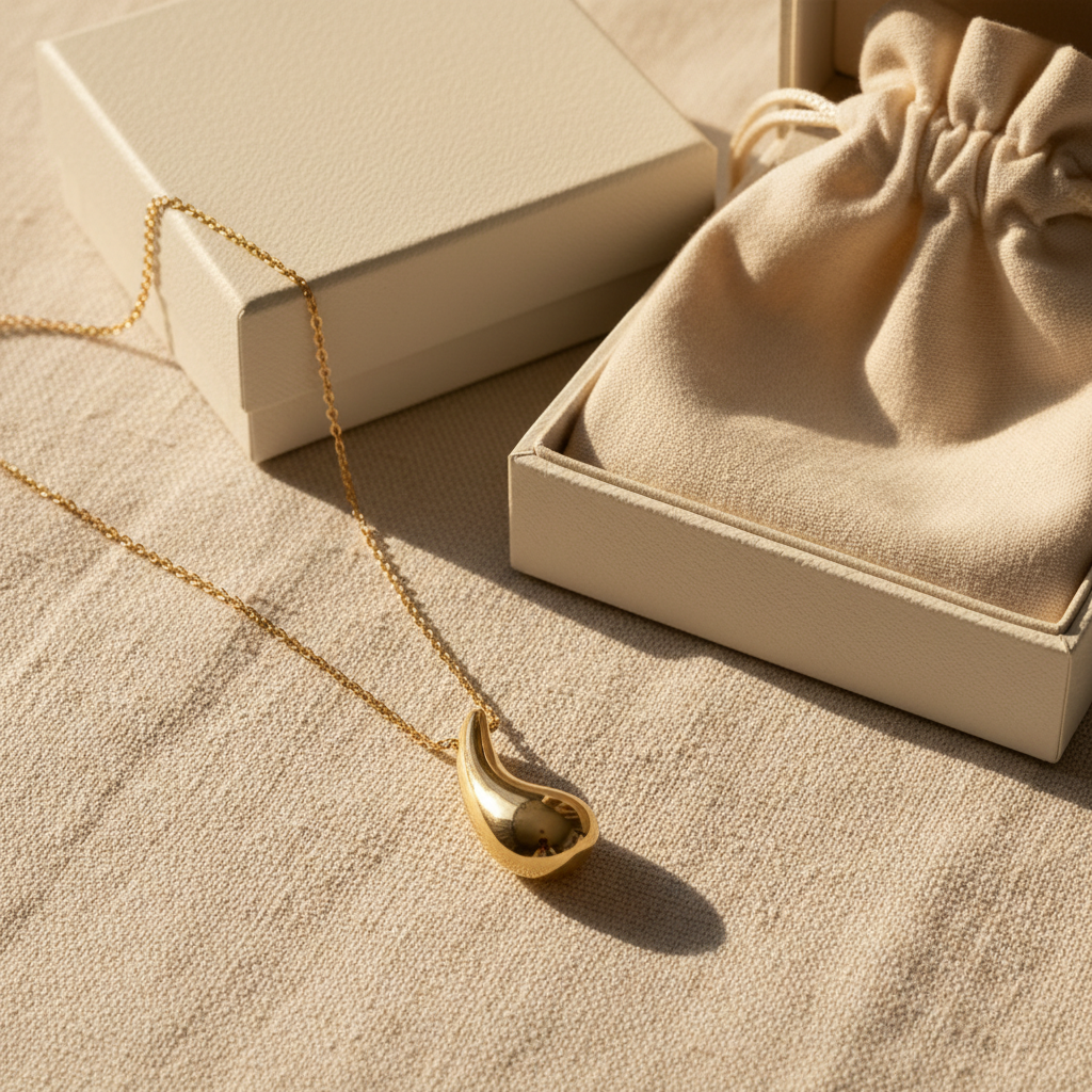 OEM / Private label: gold pendant with branded packaging